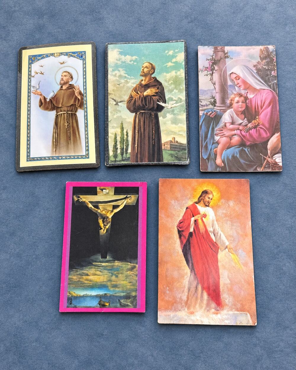 Vintage Modern Catholic Prayer Cards St Francis Sacred Heart Memorial Lot of 5